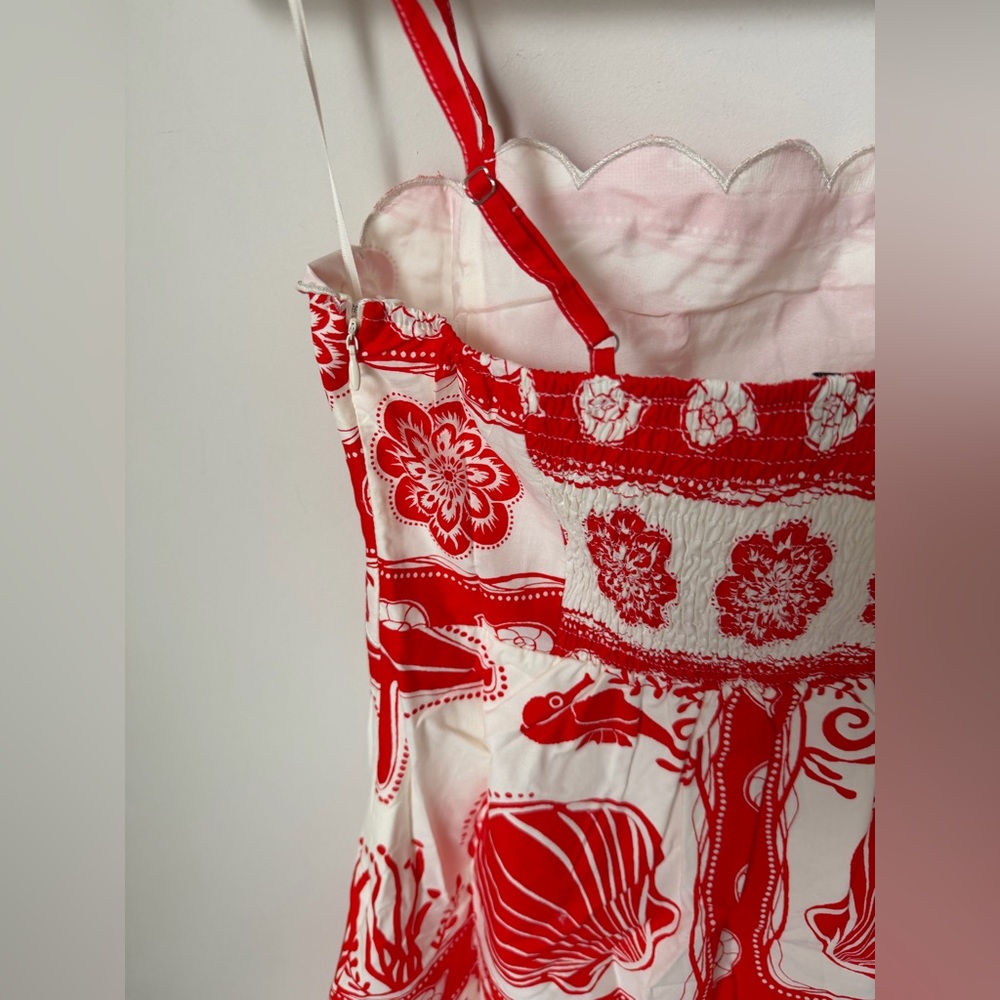 Moon River Red white Shell beach sleeveless midi Summer Dress - Picture 5 of 6